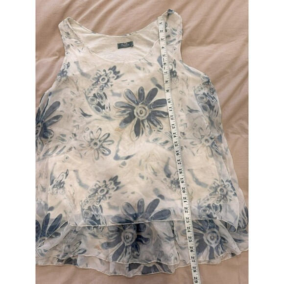 Bellina Womens S Blue Floral Silk Tiered Tunic Tank Top Blouse Flowers Italy - Picture 7 of 7